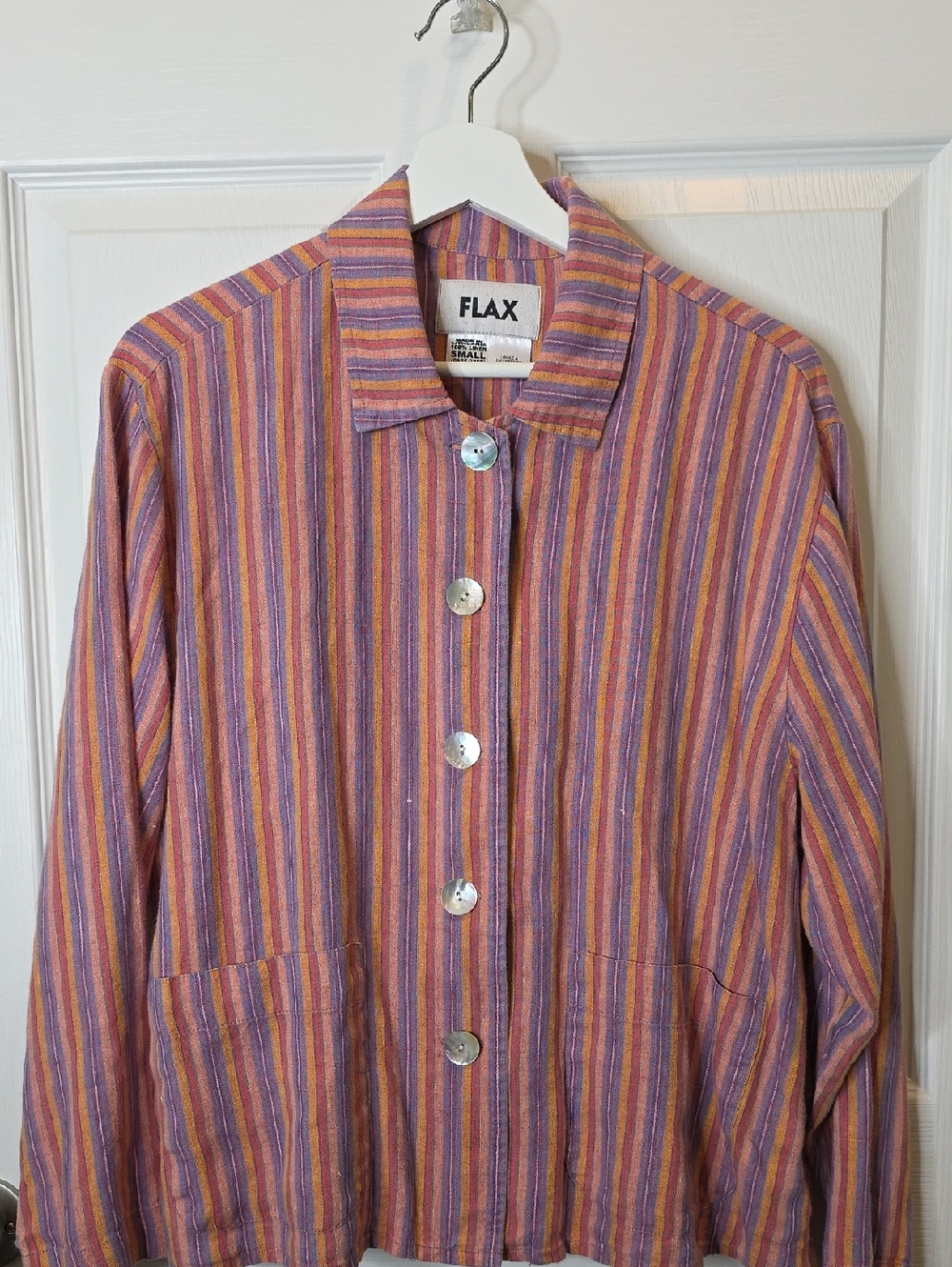 Flax Linen Striped Long Sleeve Lightweight Jacket or Shirt, Women's Size Small